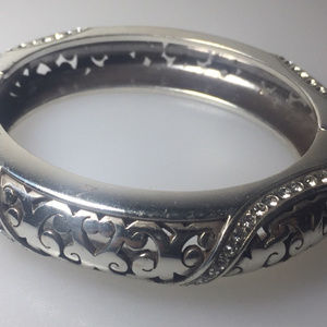 Silvertone Hinged Bangle with Rhinestones